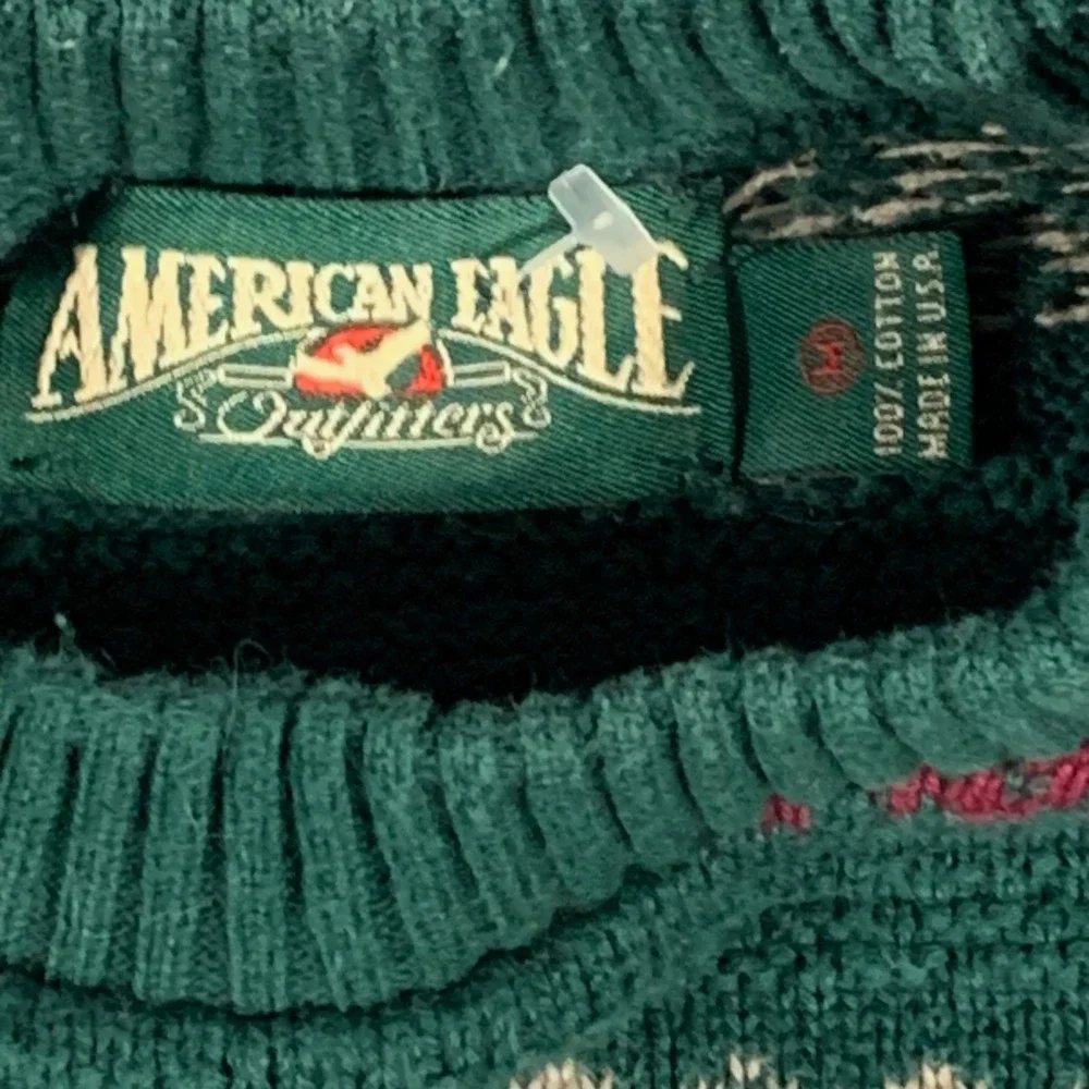 VTG American Eagle Sweater Mens Medium Green‎ Fair Isle Nordic Outdoors USA 90s
